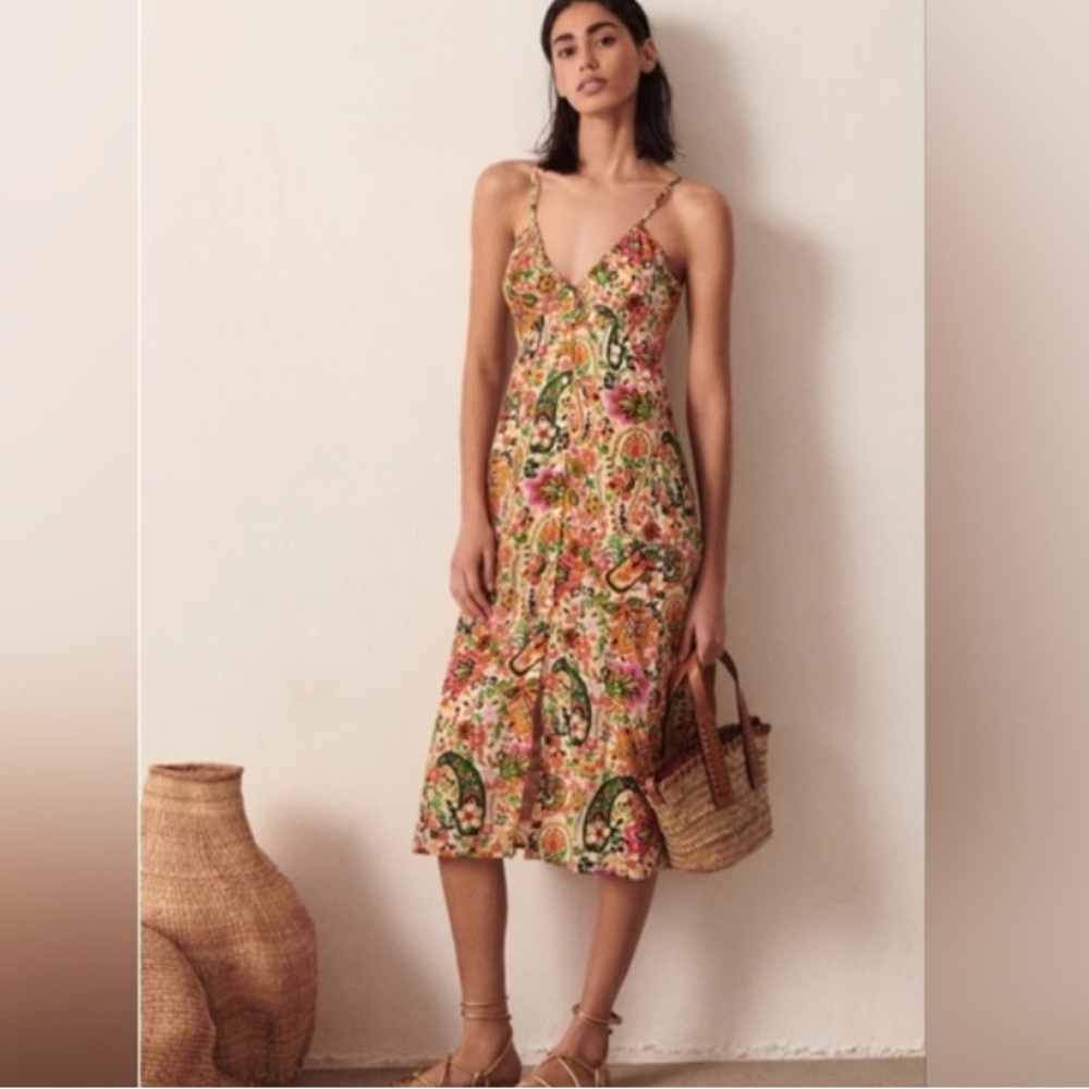 BA&SH Baila Floral Button-Front A-Line Midi Dress Size Small Spaghetti Strap
